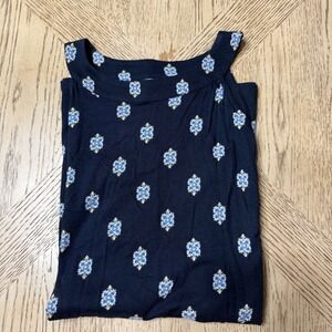 J.Jill Small Petite Navy Blue White Floral Sleeveless Tank‎ Top Casual
